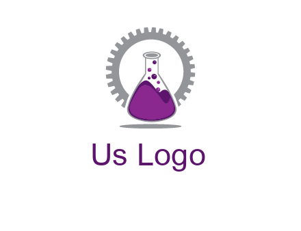chemical flask and gear engineering logo