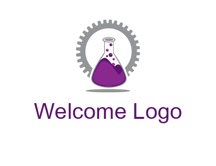 chemical flask and gear engineering logo