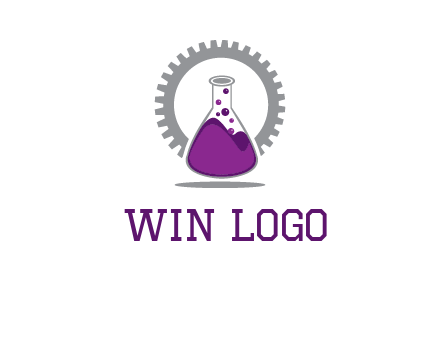 chemical flask and gear engineering logo