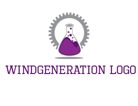 chemical flask and gear engineering logo
