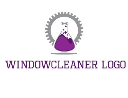 chemical flask and gear engineering logo