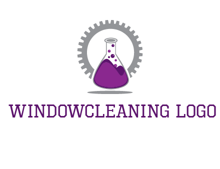 chemical flask and gear engineering logo