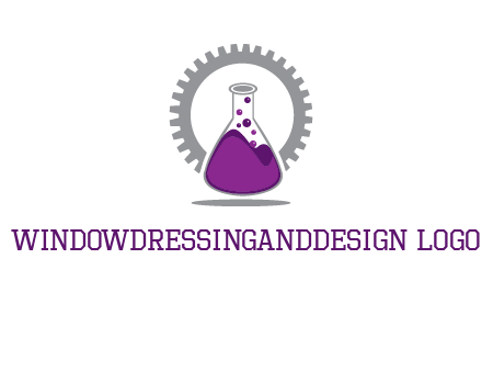 chemical flask and gear engineering logo