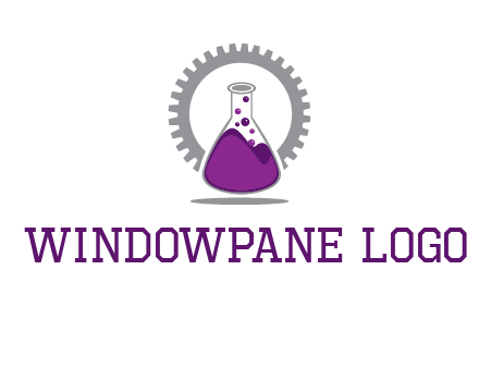 chemical flask and gear engineering logo
