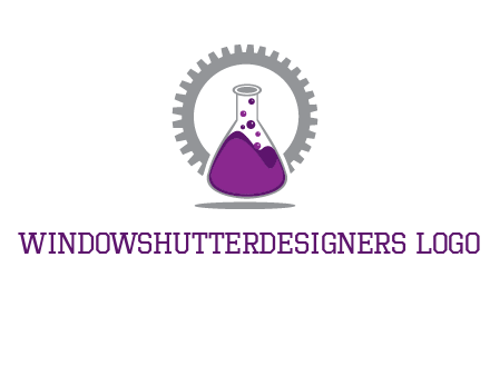 chemical flask and gear engineering logo