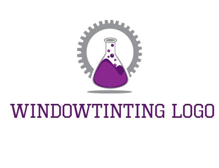 chemical flask and gear engineering logo
