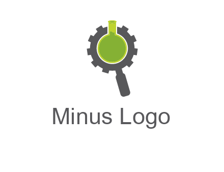 flask inside gear magnifying glass research engineering logo