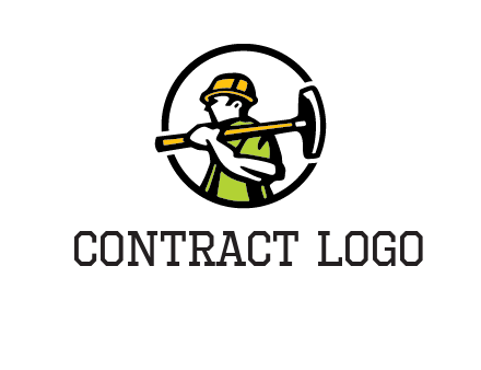 outline man holding axe in circle construction logo