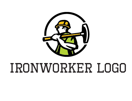 outline man holding axe in circle construction logo