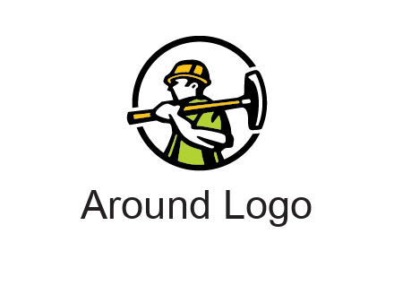 outline man holding axe in circle construction logo