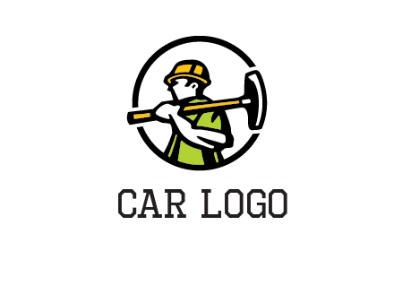 outline man holding axe in circle construction logo