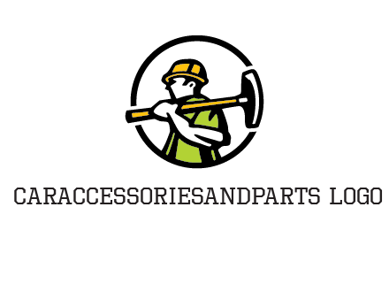 outline man holding axe in circle construction logo