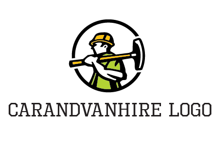 outline man holding axe in circle construction logo