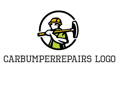 outline man holding axe in circle construction logo