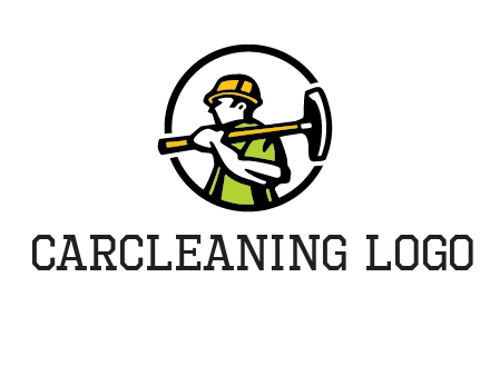 outline man holding axe in circle construction logo