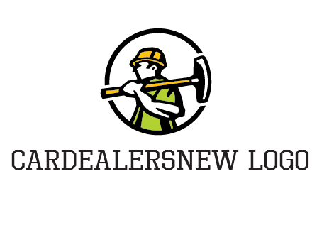 outline man holding axe in circle construction logo