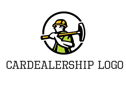 outline man holding axe in circle construction logo