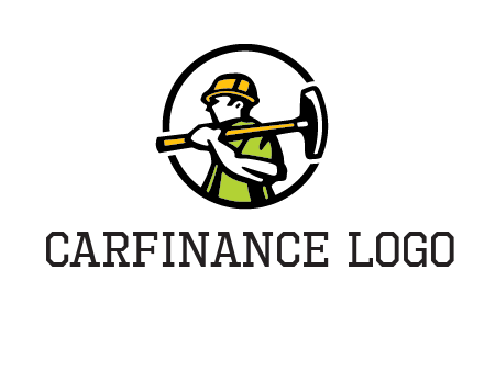 outline man holding axe in circle construction logo