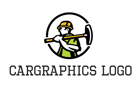 outline man holding axe in circle construction logo