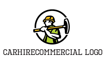 outline man holding axe in circle construction logo