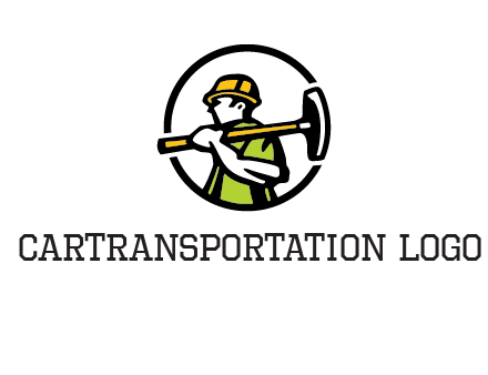 outline man holding axe in circle construction logo