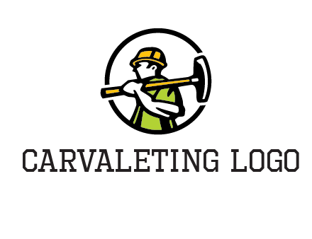 outline man holding axe in circle construction logo