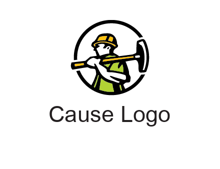 outline man holding axe in circle construction logo