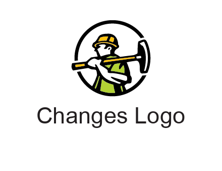 outline man holding axe in circle construction logo
