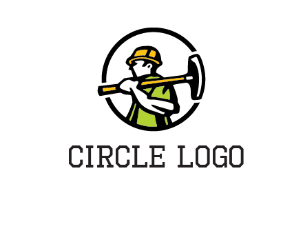 outline man holding axe in circle construction logo