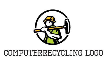 outline man holding axe in circle construction logo