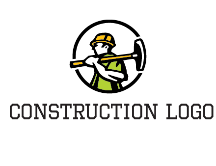 outline man holding axe in circle construction logo