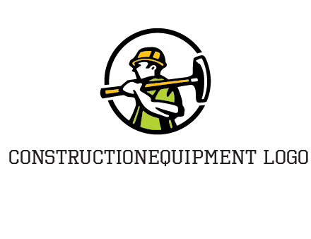 outline man holding axe in circle construction logo