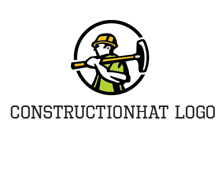 outline man holding axe in circle construction logo