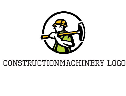 outline man holding axe in circle construction logo