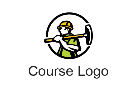 outline man holding axe in circle construction logo