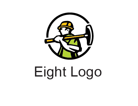 outline man holding axe in circle construction logo