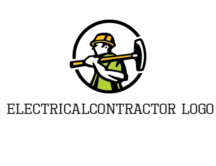 outline man holding axe in circle construction logo