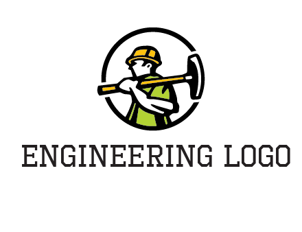 outline man holding axe in circle construction logo