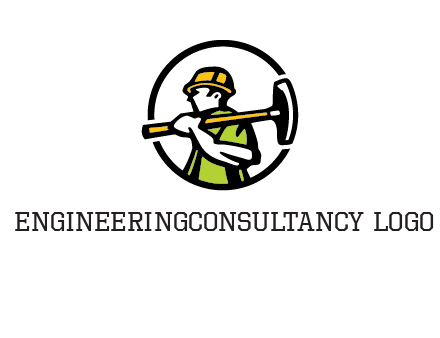 outline man holding axe in circle construction logo