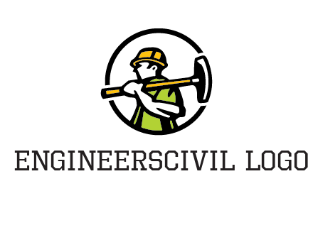 outline man holding axe in circle construction logo
