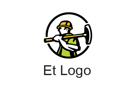 outline man holding axe in circle construction logo