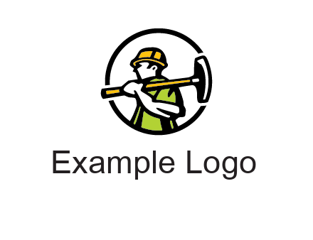 outline man holding axe in circle construction logo