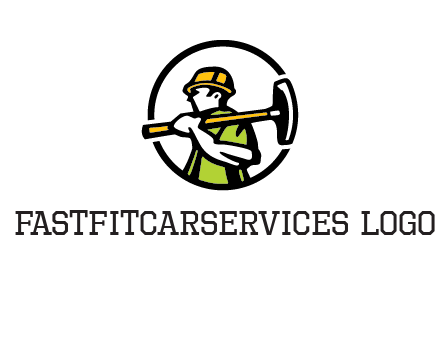 outline man holding axe in circle construction logo