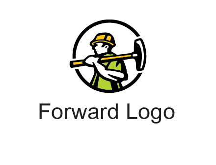outline man holding axe in circle construction logo