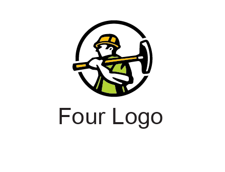 outline man holding axe in circle construction logo