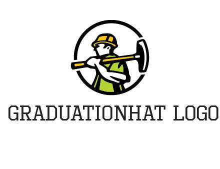 outline man holding axe in circle construction logo