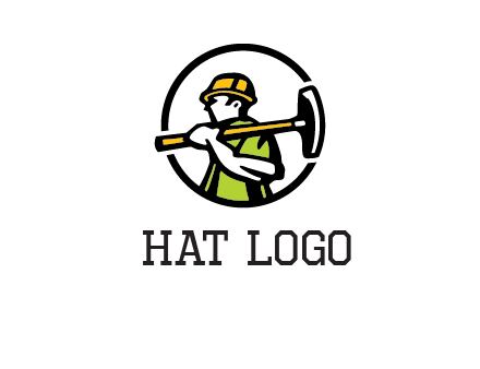 outline man holding axe in circle construction logo