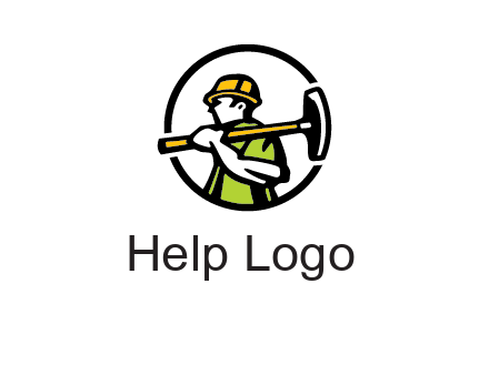 outline man holding axe in circle construction logo
