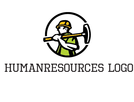 outline man holding axe in circle construction logo