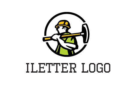 outline man holding axe in circle construction logo